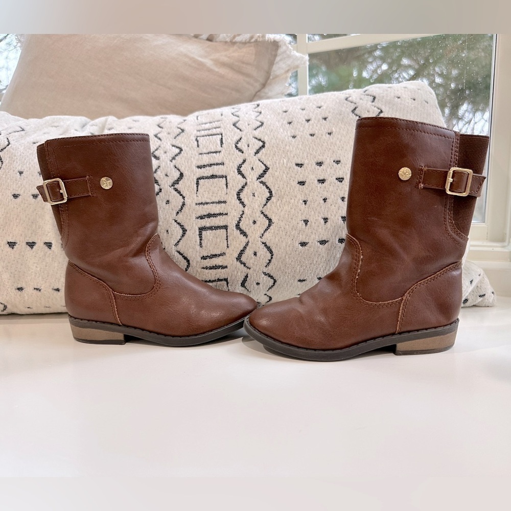 Jessica Simpson girls size 10 width M boots leather brown buckle fall riding​